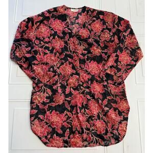 Victoria's Secret Gold Label VTG Large Sheer Night Shirt Long Sleeve Red Black